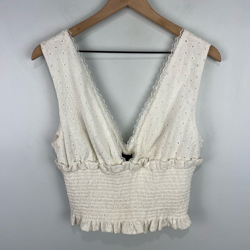 NBD Revolve White Floral Eyelet Sleeveless Crop Top
